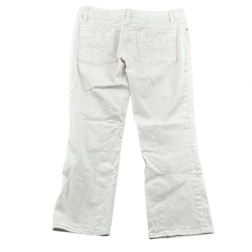 Tory Burch Jeans Womens 28 White Cropped Slim Boot Logo Pockets & Button